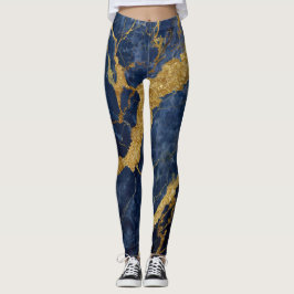 Blaues Marmormuster mit Gold Leggings