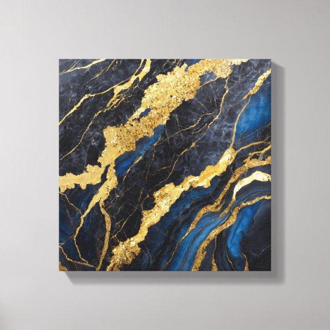 Blaues Marmormuster mit Gold Leinwanddruck (Vorderseite)