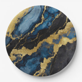 Blaues Marmormuster mit Gold Pappteller