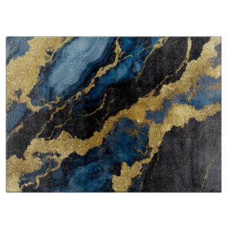 Blaues Marmormuster mit Gold Schneidebrett