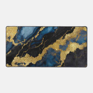 Blaues Marmormuster mit Gold Schreibtischunterlage