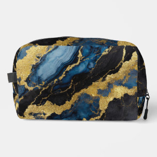 Blaues Marmormuster mit Gold Waschbeutel