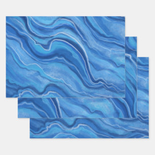 Blaues Marmorpapier Geschenkpapier Set