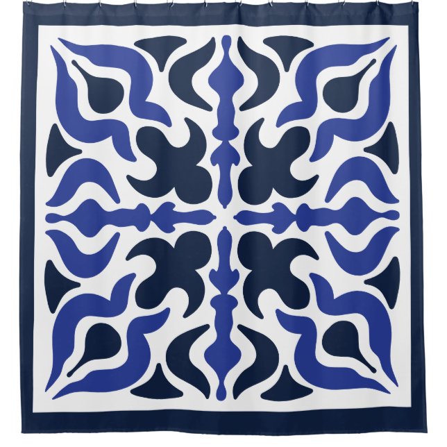 Blaues marokkanisches Muster Duschvorhang (Vorderseite)