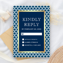 Blaues marokkanisches Quatrefolienmuster RSVP Karte