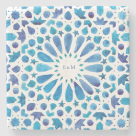 Blaues marokkanisches Tiles Monogram Wedding Steinuntersetzer