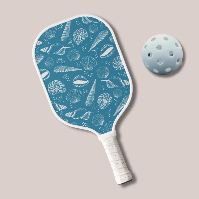 Blaues Maschenmuster Pickleball Schläger (Sea shell pattern pickleball paddle in blue coastal colours)