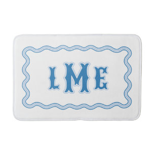 Blaues Maßgeschneidertes Monogramm mit Wellensaum Badematte