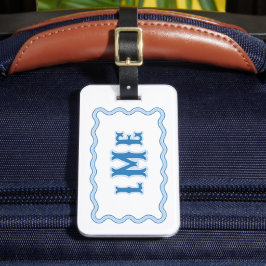 Blaues Maßgeschneidertes Monogramm mit Wellensaum Gepäckanhänger