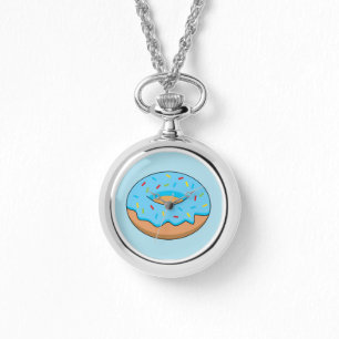 Blaues Mattiertes Donut mit Sprinklen Cartoon Armbanduhr