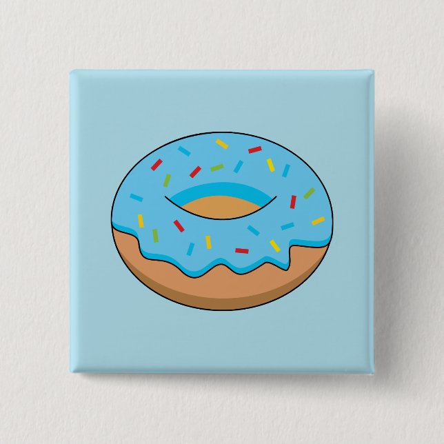 Blaues Mattiertes Donut mit Sprinklen Cartoon Button (Vorderseite)