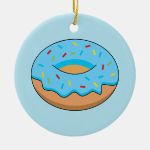Blaues Mattiertes Donut mit Sprinklen Cartoon Keramik Ornament