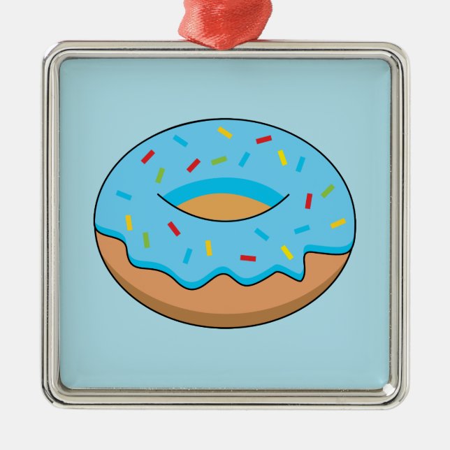 Blaues Mattiertes Donut mit Sprinklen Cartoon Ornament Aus Metall (Vorne)