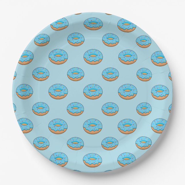 Blaues Mattiertes Donut mit Sprinklen Cartoon Pappteller (Vorderseite)