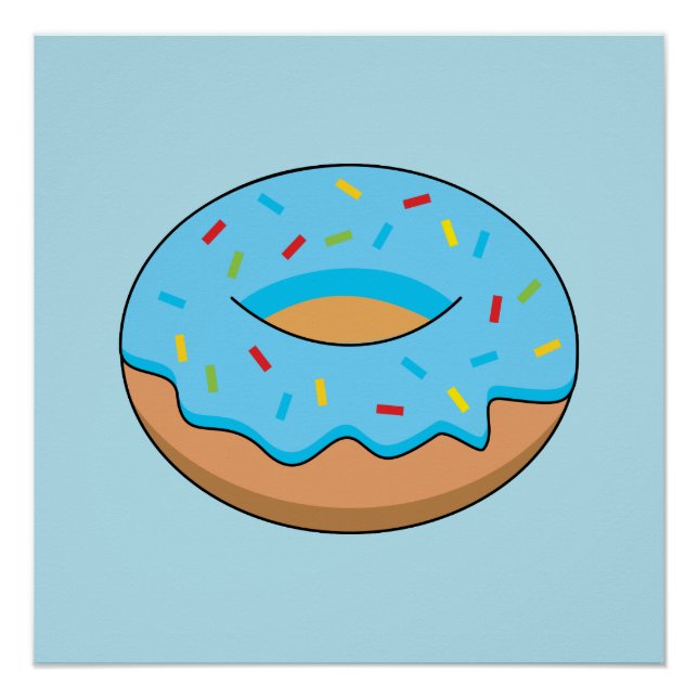 Blaues Mattiertes Donut mit Sprinklen Cartoon Poster (Vorderseite)