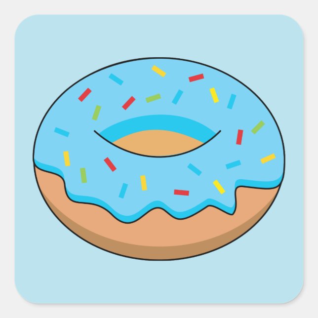 Blaues Mattiertes Donut mit Sprinklen Cartoon Quadratischer Aufkleber (Vorderseite)
