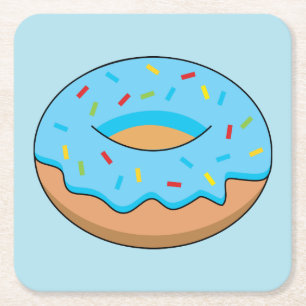 Blaues Mattiertes Donut mit Sprinklen Cartoon Rechteckiger Pappuntersetzer