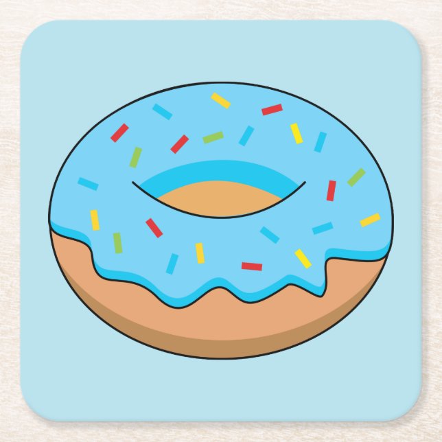 Blaues Mattiertes Donut mit Sprinklen Cartoon Rechteckiger Pappuntersetzer (Vorderseite)