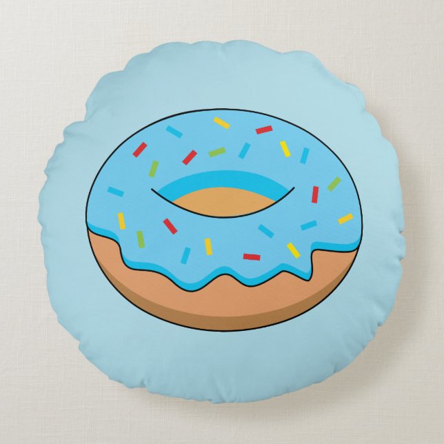 Blaues Mattiertes Donut mit Sprinklen Cartoon Rundes Kissen (Vorderseite)
