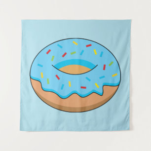 Blaues Mattiertes Donut mit Sprinklen Cartoon Wandteppich