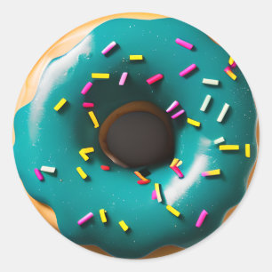 Blaues Mattiertes Donut mit Sprinklen Runder Aufkleber