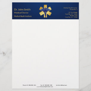 Blaues Medizinisches 3D-Caduceus-Goldkreuz Briefbogen