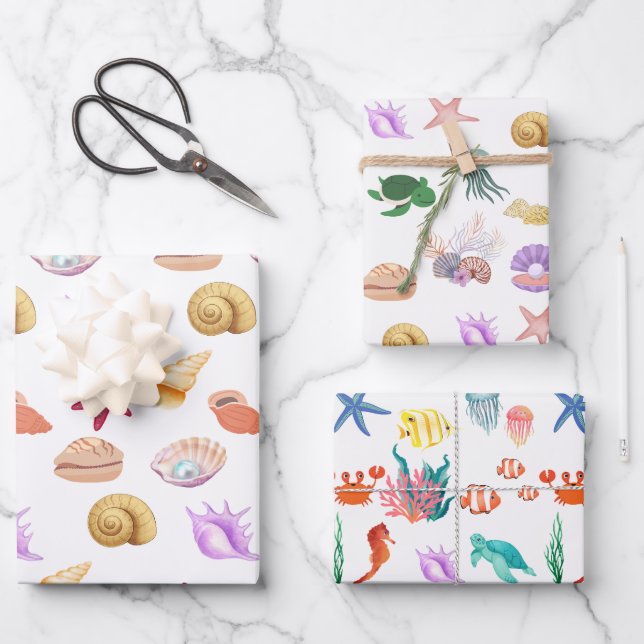 Blaues Meer Geschenkpapier Set (Vorderseite)