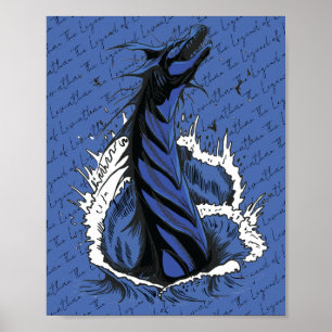 Blaues Meer-Monster-Schlangen-Ozeanwellen-Poster Poster