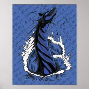 Blaues Meer-Monster-Schlangen-Ozeanwellen-Poster Poster