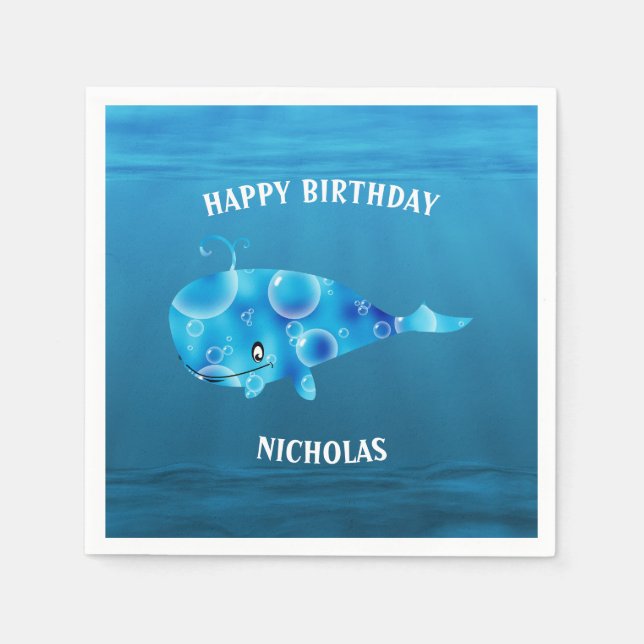 Blaues Meer und Wal Serviette (Vorderseite)