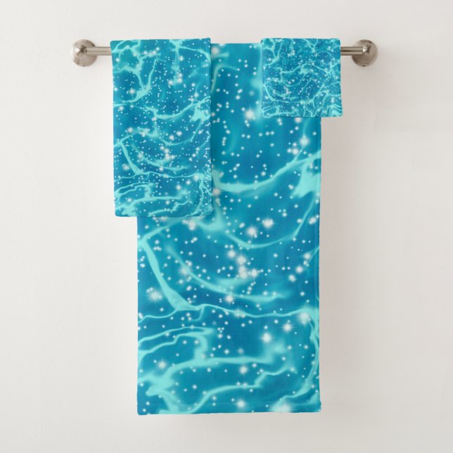 Blaues Meer Wasser mit Glitzern Badhandtuch Set (Insitu)