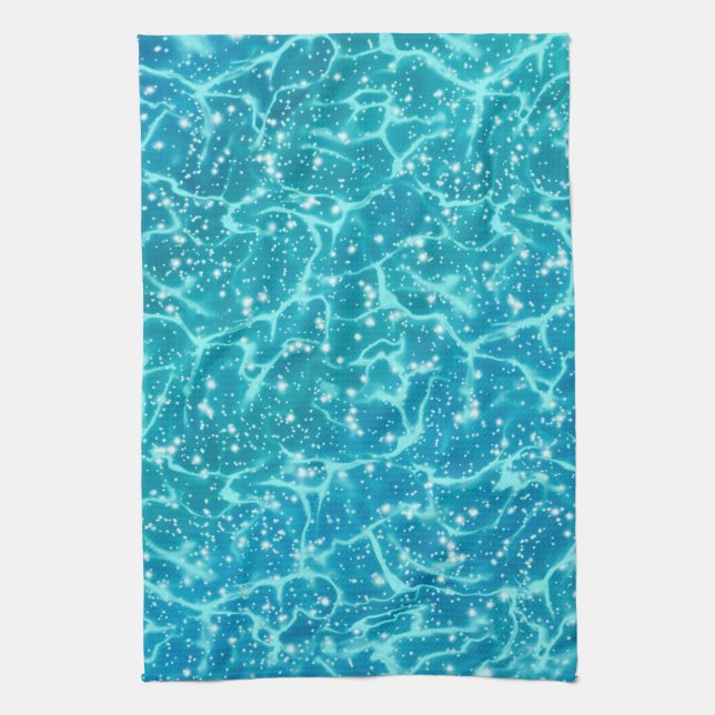 Blaues Meer Wasser mit Glitzern Geschirrtuch (Vertikal)