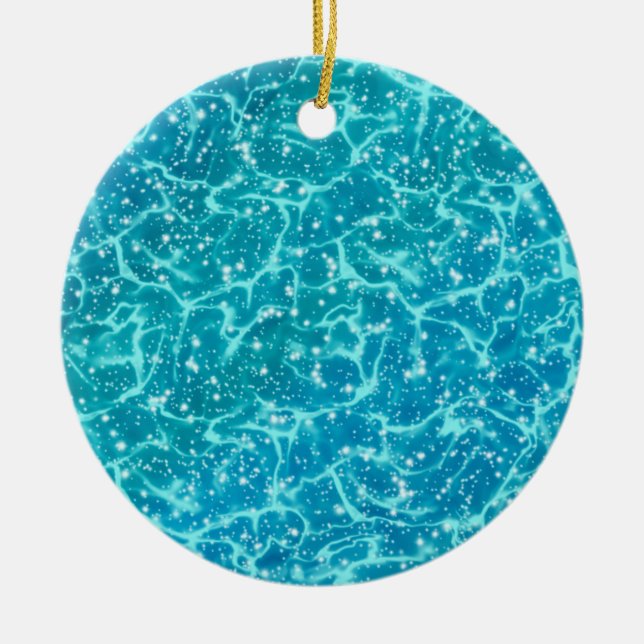 Blaues Meer Wasser mit Glitzern Keramik Ornament (Vorne)