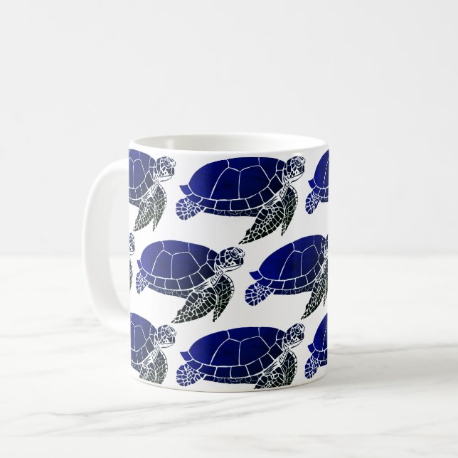 Blaues Meeresschildkrötenmuster Kaffeetasse (Vorderseite Links)