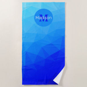 Blaues Meergeometrie-Maschenmuster Monogram Strandtuch