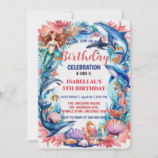 Blaues Meerjungfisch Geburtstag Save The Date