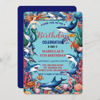 Blaues Meerjungfisch Geburtstag Save The Date