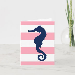 Blaues Meerpferd auf rosa Streifen Karte