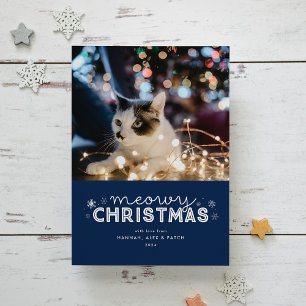 Blaues Meowy Weihnachtsfoto Feiertagskarte