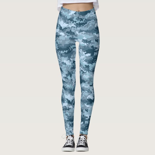 Blaues militärisches pixeliertes Tarnmuster Leggings (Vorderseite)