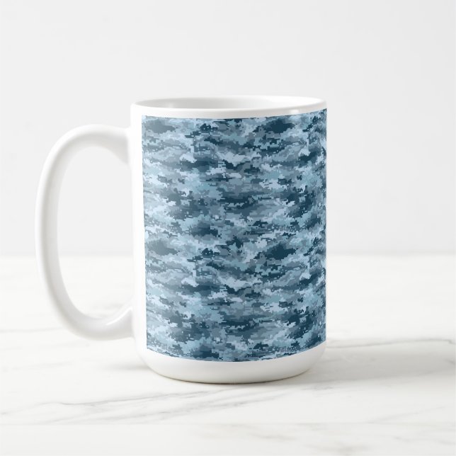 Blaues militärisches pixeliges Tarnmuster Kaffeetasse (Links)