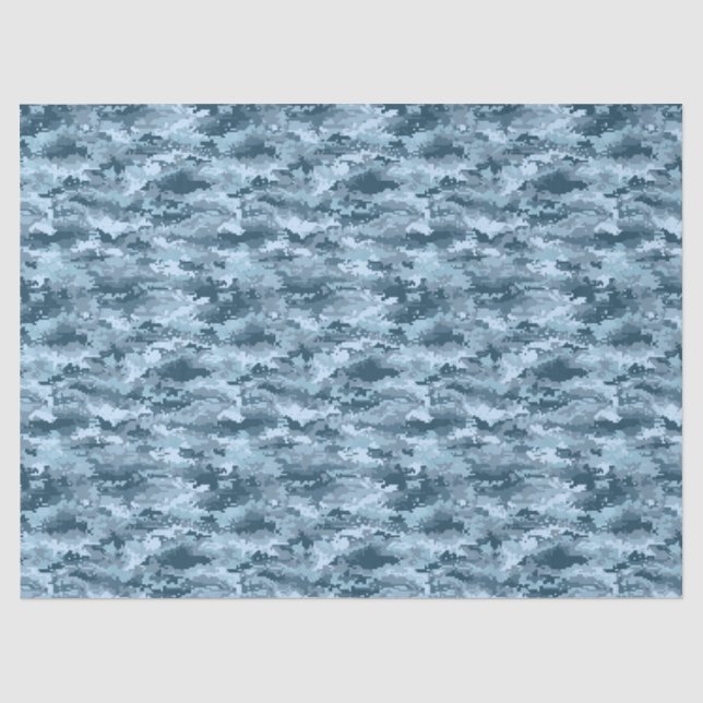 Blaues militärisches pixeliges Tarnmuster Seidenpapier (Vorderseite)