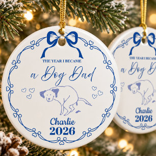 Blaues minimalistisches lustiges Hunde-Vater-Weihn Keramik Ornament