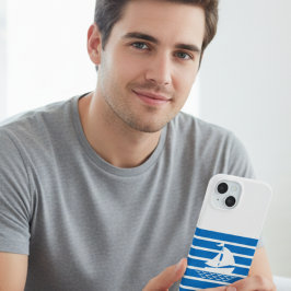 Blaues minimalistisches Segelboot-Handyhülle für i iPhone 15 Hülle