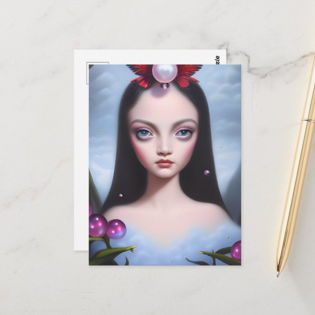 Blaues Mit Augen Brünettes Mädchen Postkarte (Vorderseite/Rückseite Beispiel)