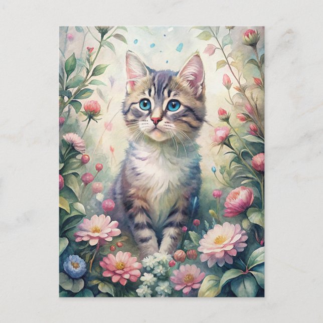 Blaues Mit Augen Kätzchen Postkarte (Vorderseite)