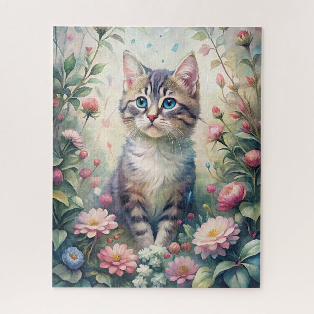 Blaues Mit Augen Kätzchen Puzzle (Vertikal)