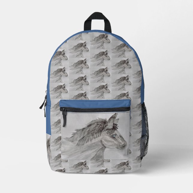 Blaues mit Augen Pferd Bedruckter Rucksack (Vorderseite)