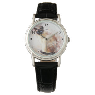 Blaues Mit Augen siamesisches Katzenbild Frauen Armbanduhr