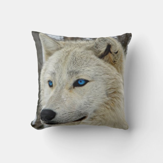 Blaues mit Augen weißer Wolf-Kissenthrow-Kissen Kissen (Vorderseite)